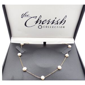 Imperial Deltah 14K Gold Over Sterling Silver Station FWC Pearl 18" Necklace